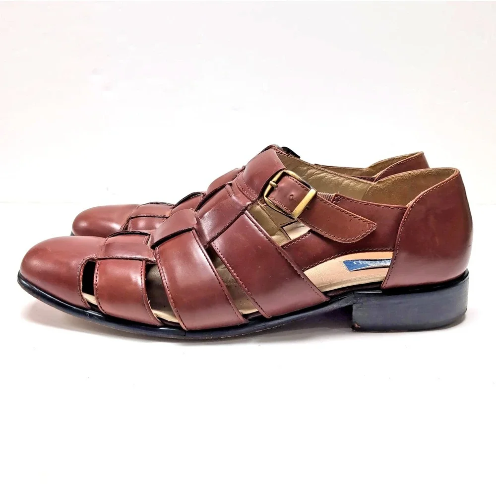 Stafford Woven Leather Fisherman Sandals Mens 13 Brown Closed‎ Toe Buckle Brazil